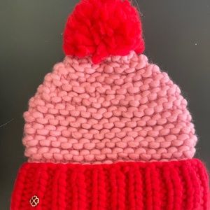 Kate spade womens beanie hat pom pom red pink